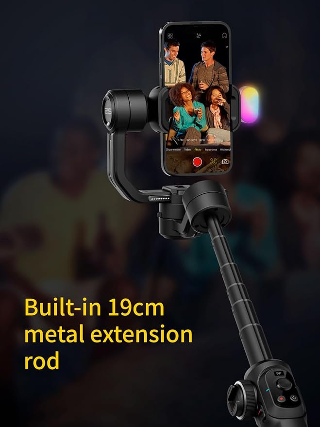 Gimbal Stabilizer for Smartphone, Phone Gimbal w/8" Extension Rod, Profession 3-Axis Stabilizer w/RGB Magnetic Fill Light for Video Recording, Compatible w/iPhone/Andriod-Smart S2 Kit