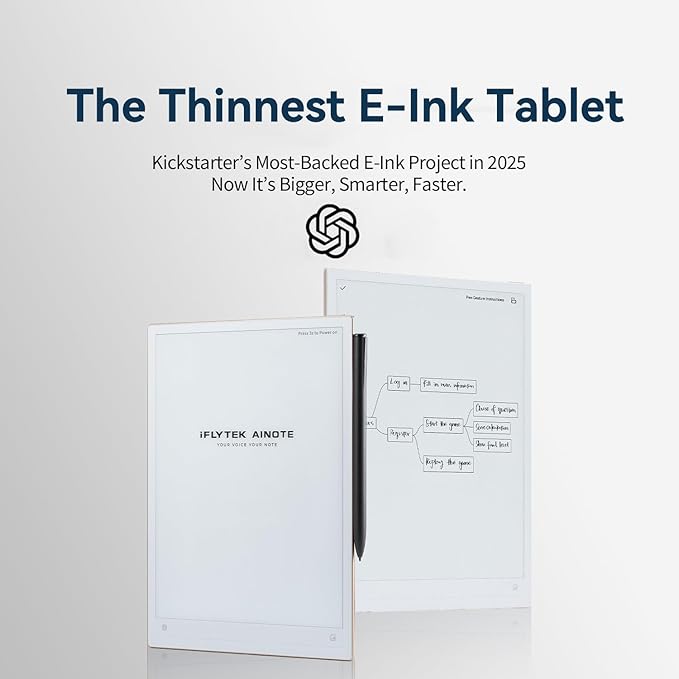 iFLYTEK AINOTE 2, 10.65-inch Large Screen AI Note-Taking Tablet E Ink Tablet,4.2mm Electronic Notebook with Pen Voice-to-Text Transcription, Multi-Languages ChatGPT Support, for Meetings,Study