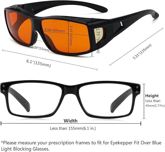 Eyekepper 100% Blue Light Reduction,Fitover Anti-Blue Blocking Computer Glasses Amber Lenses Black