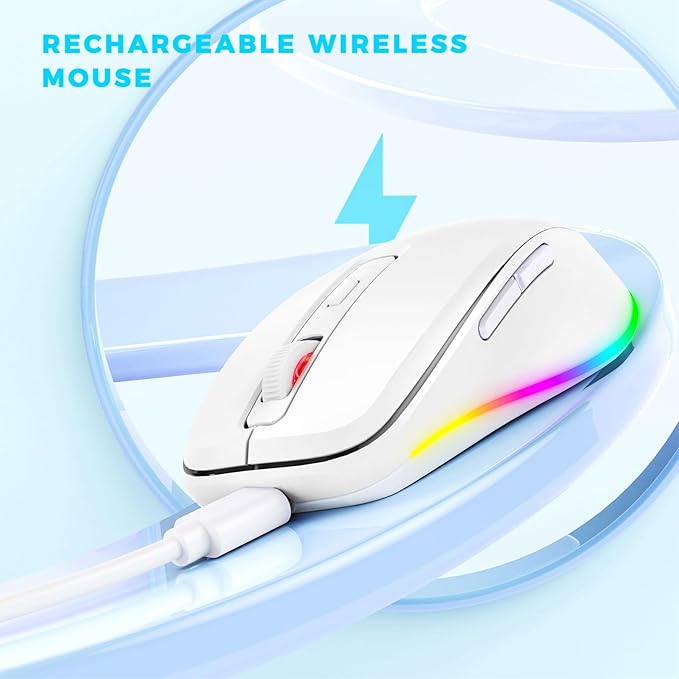 PEIOUS Mouse for Laptop Wireless - LED Wireless Mice with Build-in Jiggler Mover, Rechargeable Moving Mouse Undetectable Wiggler Keeps Computer Awake - White