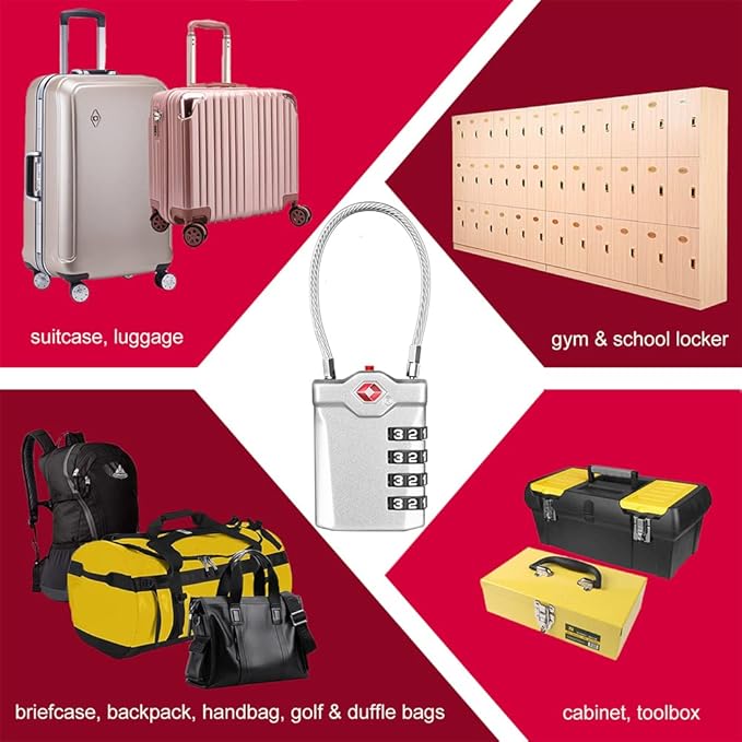 ZHEGE TSA Luggage Locks, Travel Locks for Suitcase with Inspection Open Alert, TSA Locks for Luggage 4 Digit for Backpack, Baggage, White Number Padlock for Locker (2 Pack, Silver)