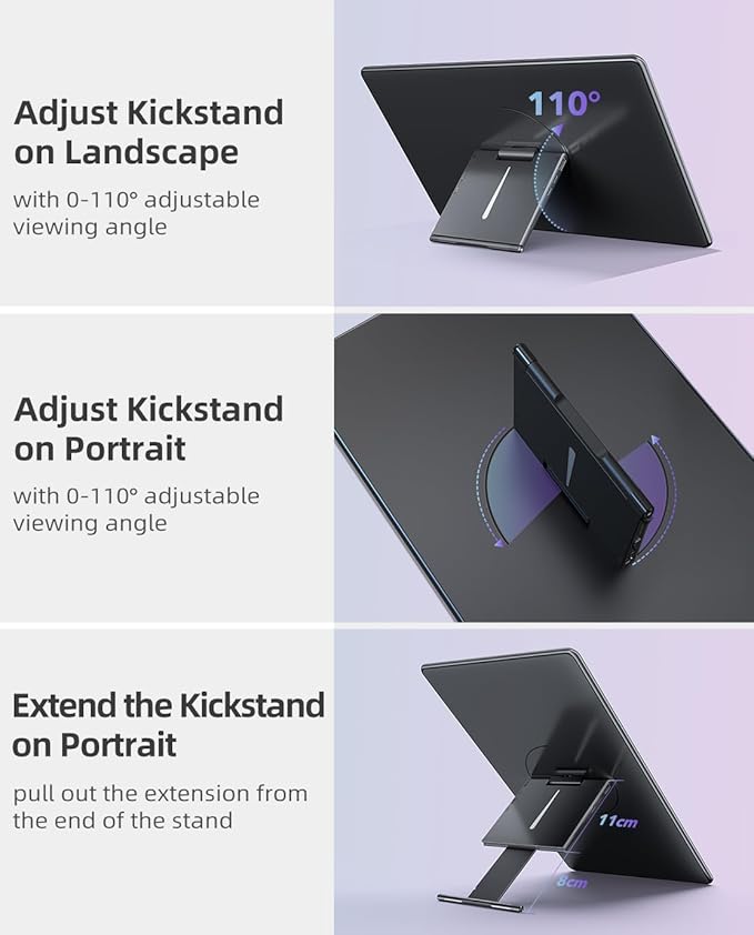 UPERFECT Y Portable Monitor Freestanding Touchscreen, 15.6''FHD 1080P IPS Screen with Adjust Kickstand, 2000:1 Contrast Ratio, 100% sRGB w/Standard HDMI/USB 3.0/Type C, Built-in Speaker/Ambient Light