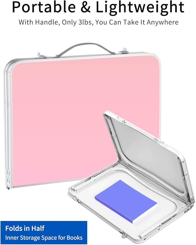 Foldable Laptop Desk, SUVANE Breakfast Serving Bed Tray, Portable Mini Picnic Table Storage Space Lap Desk Reading Holder(Pink)