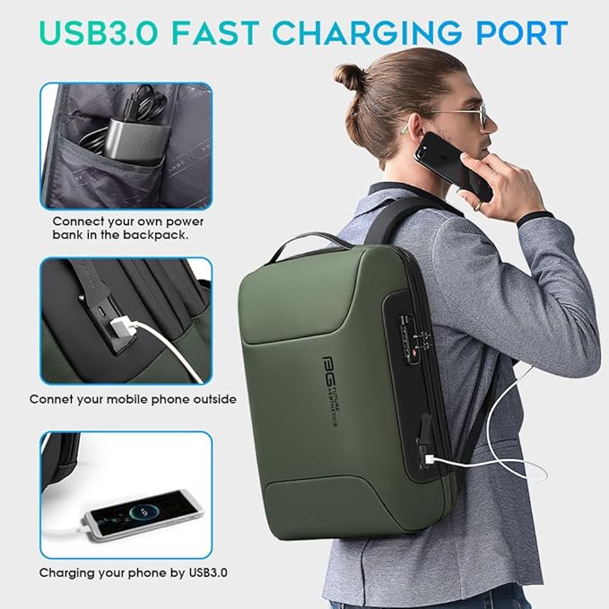 BANGE 15.6INCH Slim Laptop Backpack，Office Business Laptop with Lock, Anti Theft Travel Backpack with USB3.0 Charging Port for Men and Women…