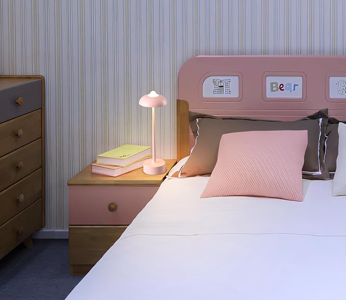 DAWALIGHT LED Rechargeable Table lamp,5200mAh Battery Operated lamp 3 Color Stepless Dimming Cordless Desk Lamp Rechargeable Portable Touch Lamp,Kids Light Night Light for Bedroom,Restaurant,Pink