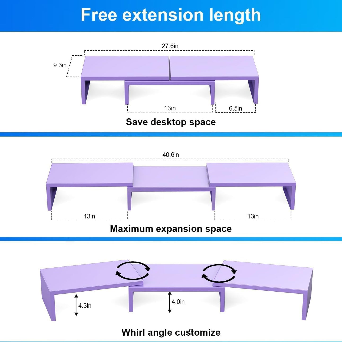 Dual Monitor Stand for Desk, Metal Monitor Riser, Purple Office Supplies Desk Accessories (Purple)