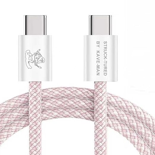 Pebble 60W USB-C to USB-C Cable – 6.6ft Pink | Fast Charging, Durable Nylon Braided, Universal USB-C Compatibility (ABS Shell, Pink)