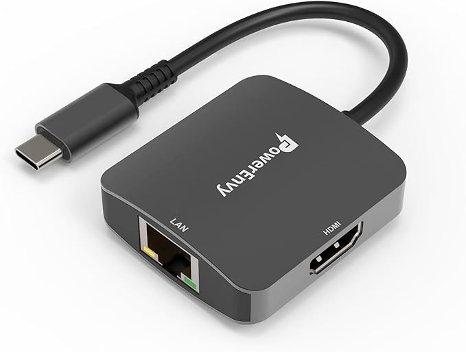 USB-C to HDMI & Ethernet Cable Hub Adapter by PowerEnvy - 4K HDMI, Ethernet 100M LAN, Aluminum Portable Type-C Hub for MacBook Pro/Air, iPad Pro, XPS, MateBook & More
