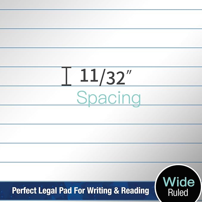 Woodlake Legal Pads 8.5 x 11 , 6 Pack, Wide Ruled Note Pad, Premium 60 GSM White Paper Pad, No Ink Bleed, Micro‑Perforated Notpad, Sturdy Chipboard Back, 50 Sheets/Pad,for School, Office & Home, Made in USA