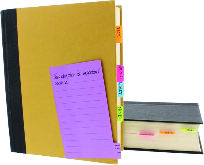 Redi-Tag Divider Sticky Notes, Tabbed Self-Stick Lined Notepads, Adhesive Notes for School, Home and Office, 120 Ruled Notes, 4" x 6", 2 Books Per Pack, Assorted Colors (B10290)
