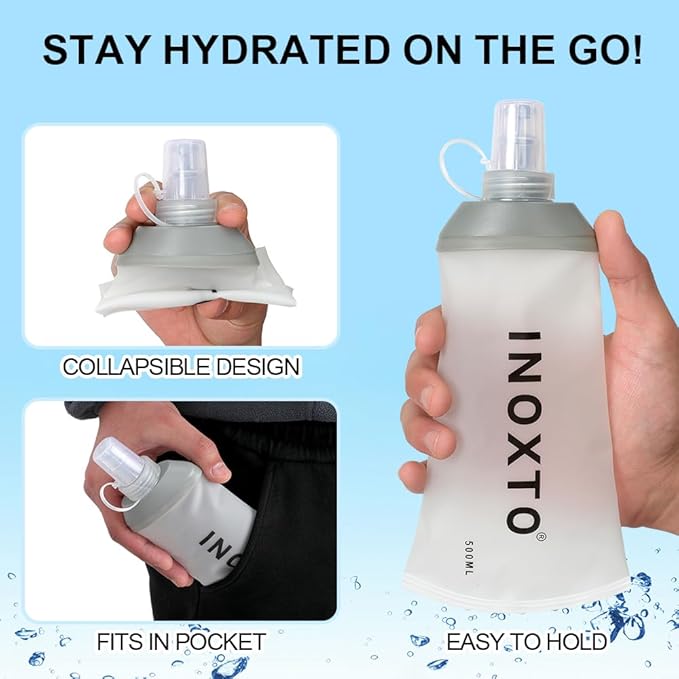 INOXTO Soft Flask,Collapsible Soft Water Bottles for Hydration Vests and Running Packs, Soft Flask Running Bottles for Hiking Cycling(250/500 ml) (2 PCS BIG)