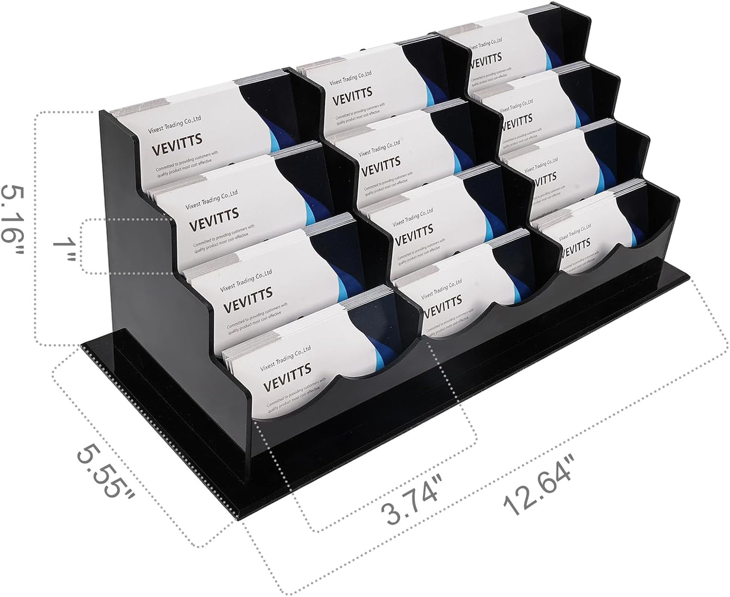 Business Card Holder, Acrylic Business Card Display, Clear Desktop Business Card Stand for Exhibition, Home & Office Black 4 Tiers 12 Slots