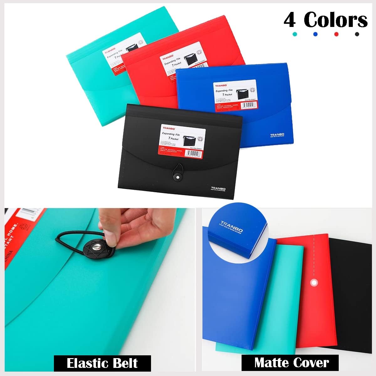 4 Pack 7 Pockets Accordion File Organizer, TRANBO Letter Size/A4 Expanding File Folder with Index Tabs, Expandable Plastic Document Organizer for Business Travel School Office Home