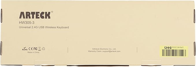 Arteck 2.4G Wireless Keyboard Ultra Slim Full Size Keyboard with Numeric Keypad and Media Hotkey for Computer/Desktop/PC/Laptop/Surface/Smart TV and Windows 10/8/ 7 Built-in Rechargeable Battery