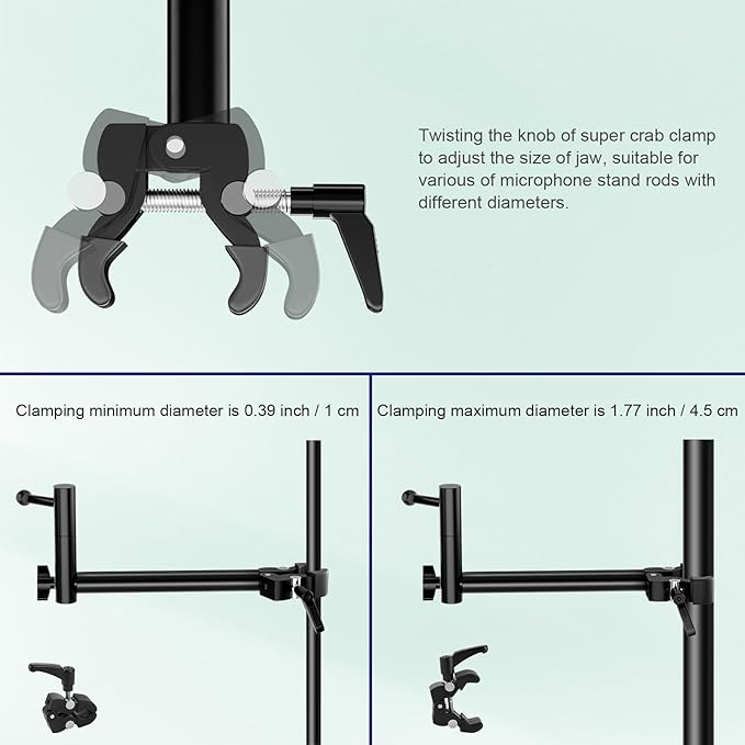Aluminum Alloy Tablet Holder for Microphone Stand,iPad Music Stand Holder for Microphone,360°Swivel Tilt Adjustable L-Shape Super Crab Clamp Mount,Compatible with 4.7~12.9" iPad/Nexus/e-Reader/iPhone