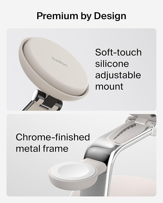 Belkin MagSafe Charger Compatible, 3-in-1 Charging Station, Qi2.2 25W w/Cooling Fan (On/Off Control) Magnetic Wireless Charger for iPhone 17, Apple Watch, AirPods, Pixel 10 (45W Adapter Included)