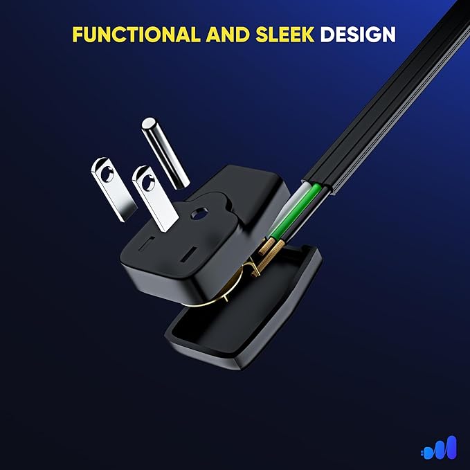 Maximm Extension Cord Heavy Duty (50 Feet) Flat Wire 3-Prong Flat Plug, 14 AWG Power Cord - UL Certified, Black, Ideal for Home and Office Use, Appliances, Electronics, Power Tools