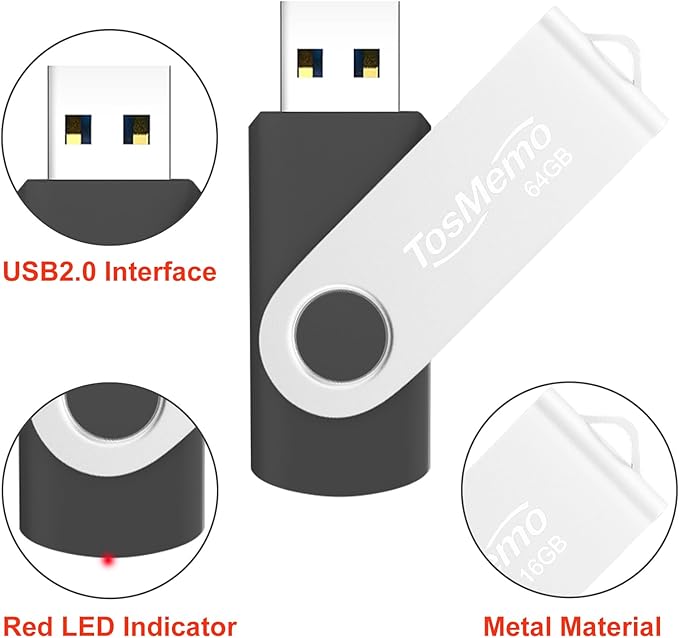 USB Flash Drive 64GB Thumb Drive USB 2.0 Flash Drive Swivel Jump Drive Pen Drive Memory Stick for Data Storage(2 Pack,Black & Blue)