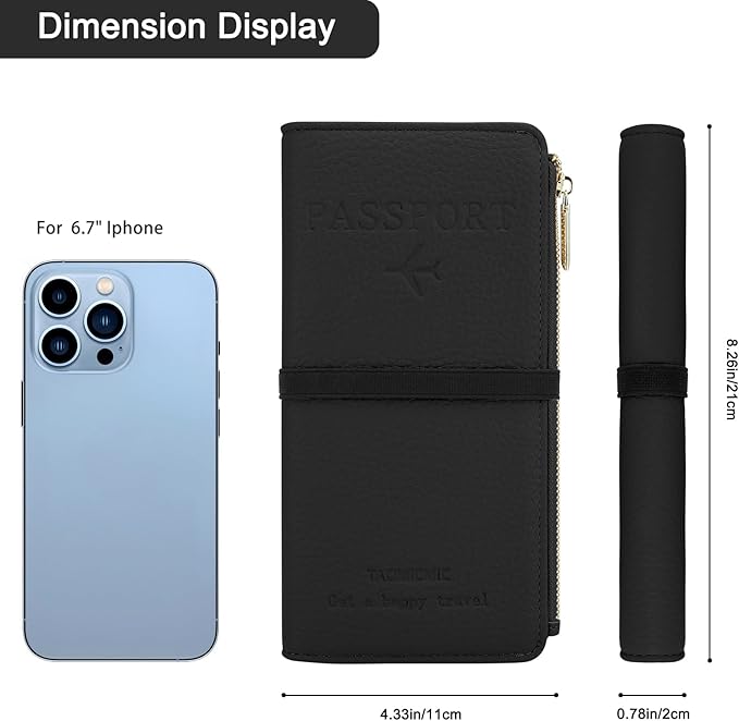 DOB SECHS Leather Passport Holder, RFID Blocking Passport Wallet Credit Cards Case for Women, Travel Accessories Organizer Pouch Bag with ID Window+Zippered Cash Pocket+SIM Slots, Red