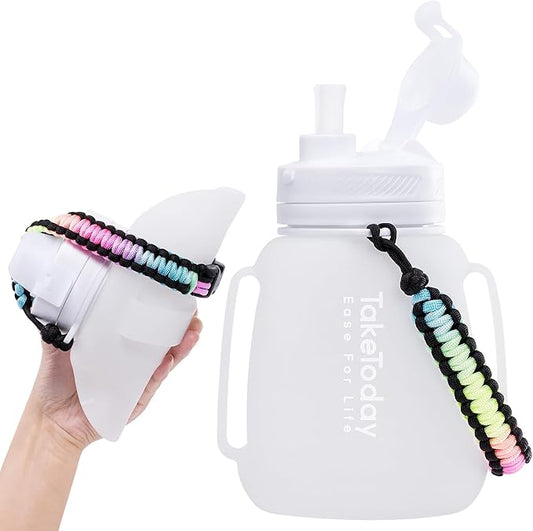 TakeToday Motivational Collapsible Water Bottle with Straw and Paracord Handle 1.2L 40 OZ Reusable Silicone Sports Water Jug with Time Marker Leakproof Large Water Bottles for Yoga Outdoors