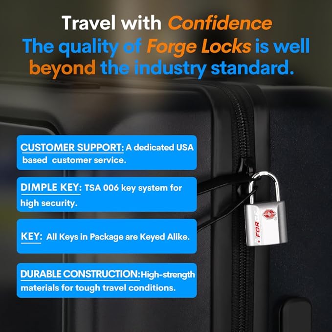 TSA Approved Luggage Locks, Ultra-Secure Dimple Key Travel Locks with Zinc Alloy Body
