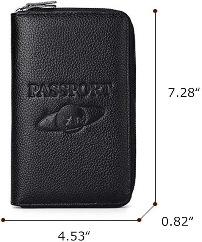 Genuine Leather Travel Passport Wallet RFID Blocking Zip-Around Passport Holder