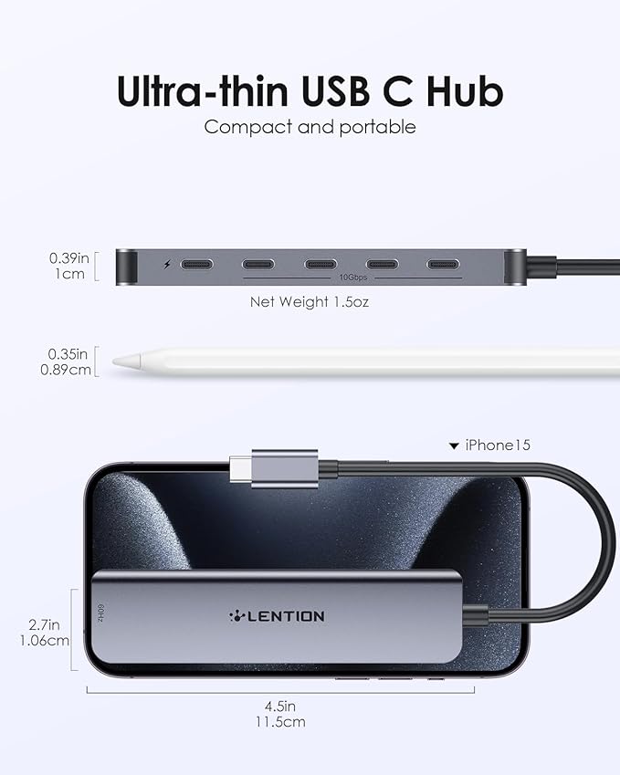 LENTION 6-in-1 USB C Hub Dock with 4K @60HZ HDMI Display, 4 USB-C Ports (USB 3.2 Gen 2, 10 Gbps), PD 100W Charging and for iPhone15 Series, New MacBook Pro, Mac Air, More (CE33, Space Gray)