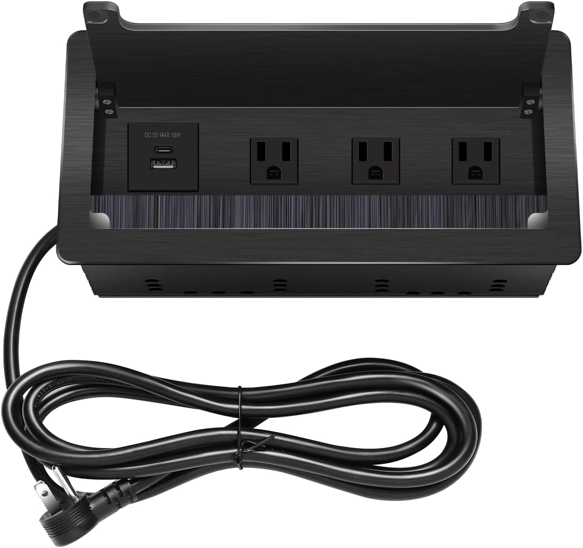 Conference Table Power Hub; Outlet Multimedia Connectivity Box with 3 AC outlets; USB-A+USB-C 18W 8FT 16AWG UL Listed Flat Plug Used for Office Conference Tables-High end Aluminum Alloy