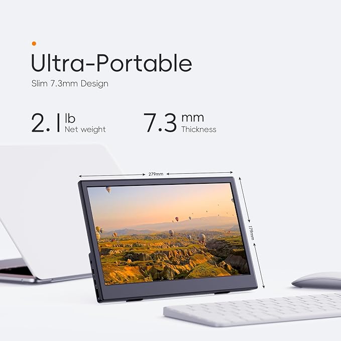 Portable Monitor, 11.6" HDMI USB-C IPS External Screen Small, Built-in Dual Speakers Gaming for Laptop PC, Plug & Play,Lightweight Small Monitor for On-The-Go Use,Black