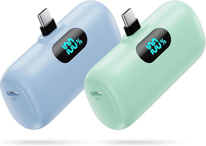 [2-Pack] Mini Portable Charger 5000mAh Power Bank,3A PD USB C Cell Phone Portable Power, LCD Display Battery Pack Compatible with iPhone 16/15/15 plus/15 pro/15 pro Max/Android/Samsung/Moto/LG etc