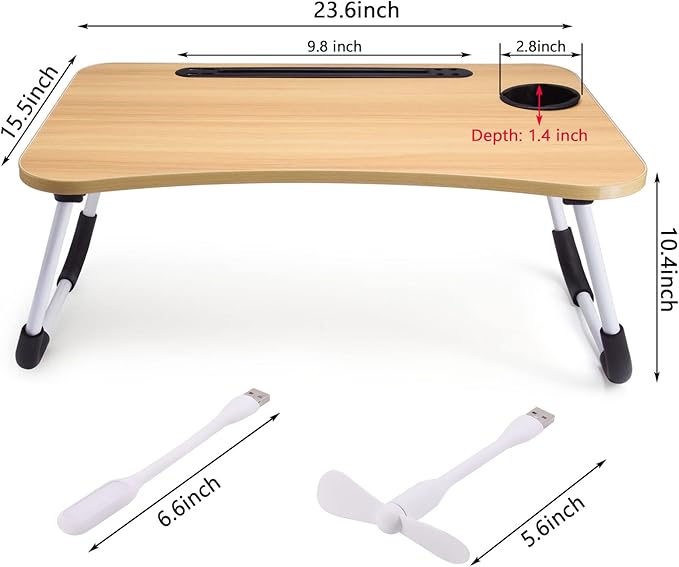 Slendor Lap Desk with Cup Holder, Foldable Laptop Table for Bed, Portable Bed Desk for Laptop and Writing, Computer Tray with Tablet Slot, Notebook Stand Reading Holder for Couch Sofa Floor,Walnut