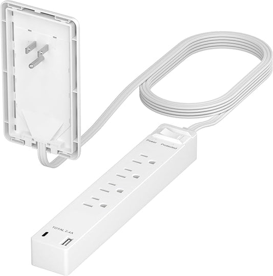LIDER Surge Protected Outlet Extender, 4-Outlet Power Strip, 1 USB Type-A, and 1 USB Type-C Port, Surge Protect Up to 1500J, Ultra-Thin Wall Plate Plug with Cord Extender, 5ft Cord, ETL-Listed, White