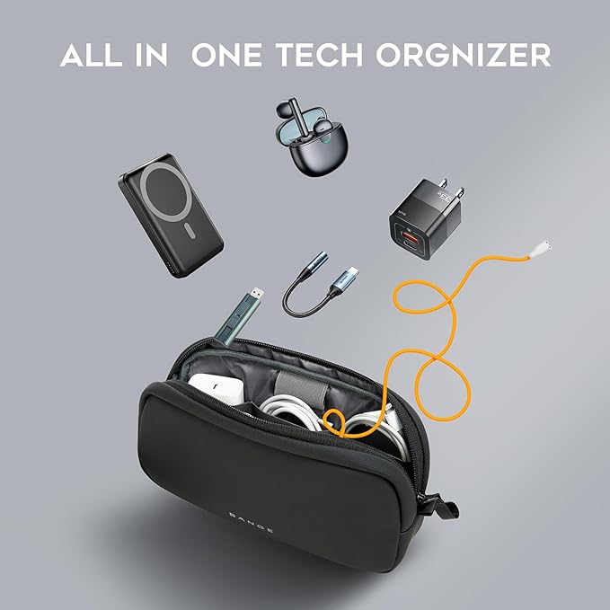 BANGE Travel Organizer Case, Water Resistant Electronics Travel Bag Organizer for Cable, Tech Pouch Accessories Carry Storage for Cord, Phone, Cables, Airpods, USB Flash Drive, Daily Items