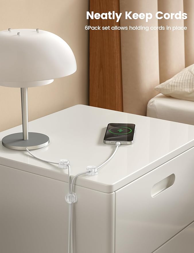 6Pack Cord Organizer, Office Desk Accessories - Lamicall Clear Cable Management Clips, Home Workspace Organization Accessories, Nightstand Wire Keeper Desk Decor, Dorm Room Essentials Desktop Gadgets