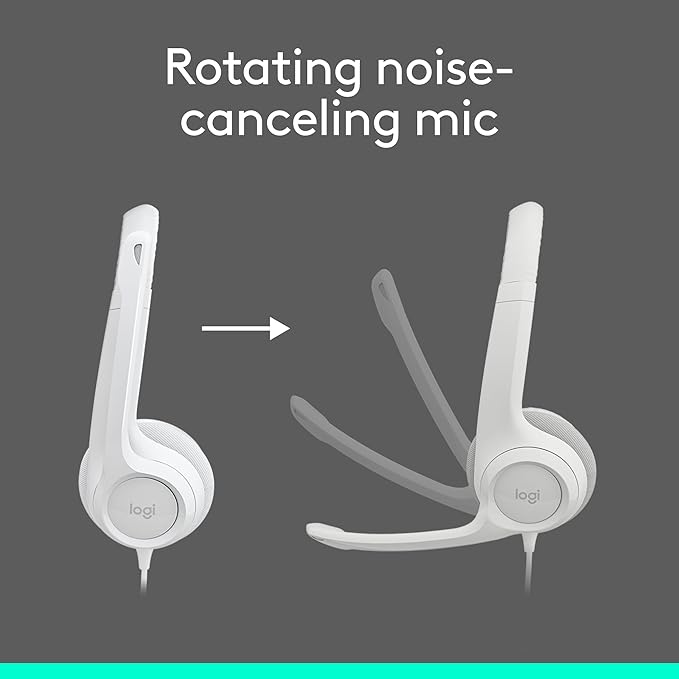Logitech H390 Gaming Headphones, Wired Headphones with Mic, USB Headset with Microphone for PC, Noise Cancelling Microphone for Video Meetings, Music, Gaming - Off White