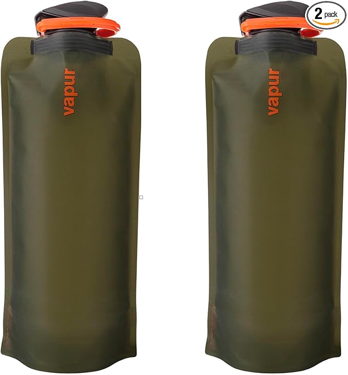 Vapur Flexible, Collapsible Wide Mouth Anti-Bottle with Detachable Carabiner, 23 Ounce, Olive, Pack of 2