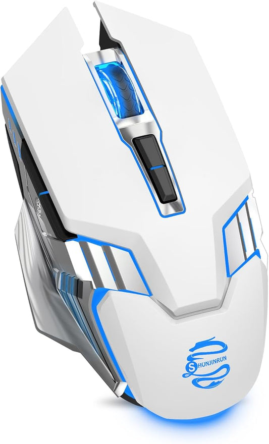 White Wireless Gaming Mouse Bluetooth Mouse with 3-Modes(BT5.0+BT3.0+2.4GHz), Rechargeable, RGB Backlit, Silent Click Computer Mouse for Laptop, PC, Macbook, iPad, Tablet, Chromebook, Games, Office