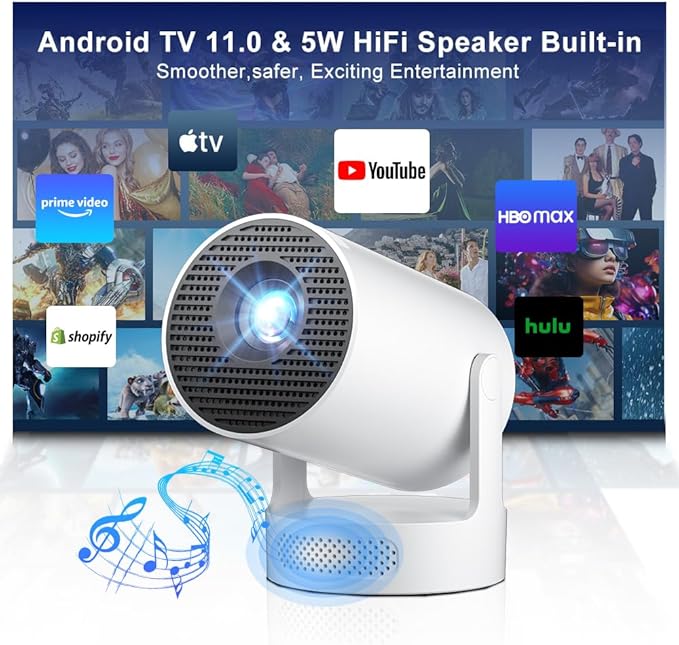 Mini Projector with Wifi and Bluetooth 5.4, Short Throw Projector 4K, Smart Projector w Built-in Apps, Auto Keystone Correction, Projector for Bedroom,Outdoor Movies [ HY300 Ultra 2025 ]