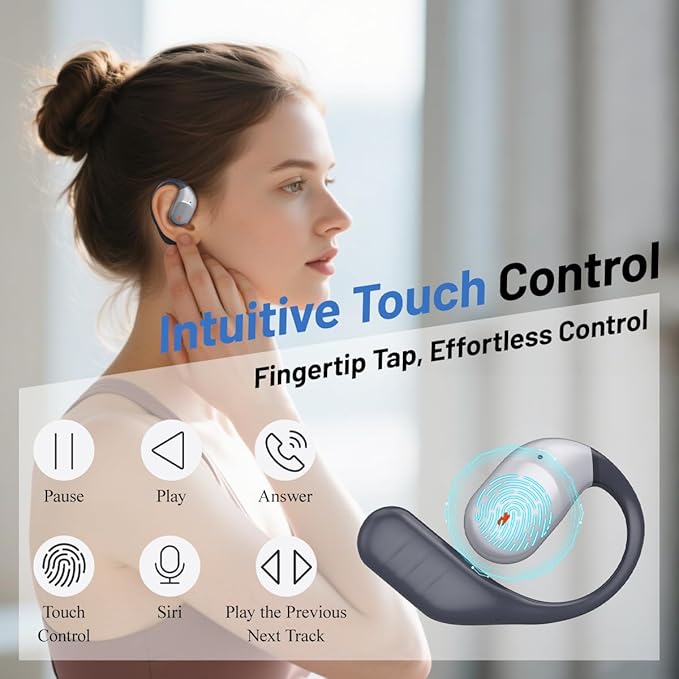 Sports Open Earbuds With Over ear Hooks and Neck Sling,Open Ear-hook headphones Wireless Bluetooth 5.4,HiFi Sound Clear Calling,waterproof,Around the ear headset fit for Workout running exercise Gym