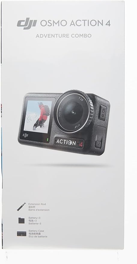 DJI Osmo Action 4 Adventure Combo, 4K/120fps Waterproof Action Camera with a 1/1.3-Inch Sensor, 10-bit & D-Log M Color Performance, Up to 7.5 h with 3 Batteries, Outdoor Camera for Travel, Biking