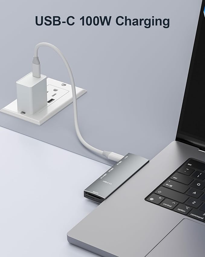 USB C Hub for MacBook, USB Hub 7-in-2, for Thunderbolt 4 Port, 4K 60Hz HDMI, 2 USB C, 2 USB A Data Ports microSD SD Card Reader for MacBook Pro 13 Inch, MacBookAir M1 M2 M3 iPad Dell Lenovo