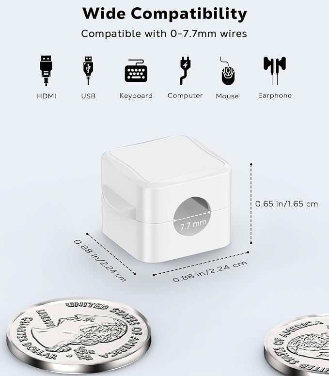 MoKo 8 Pack Magnetic Cable Clips, Desk Cord Organizer, Adhesive Cord Holder, Cable Management Wire Holder Keeper Organizer for Nightstand Desk Kitchen Office Car Wall Glass, White