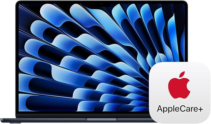 Apple 2025 MacBook Air 15-inch Laptop with M4 chip: Built for Apple Intelligence, 15.3-inch Liquid Retina Display, 16GB Unified Memory, 256GB SSD Storage, Touch ID; Midnight with AppleCare+ (3 Years)