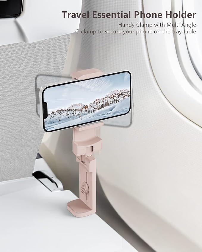 MiiKARE Travel Essentials Airplane Phone Holder, Universal Handsfree Phone Mount for Flying with 360 Degree Rotation, Travel Must Haves Phone Stand for Desk, Tray Table, Pink&Blue