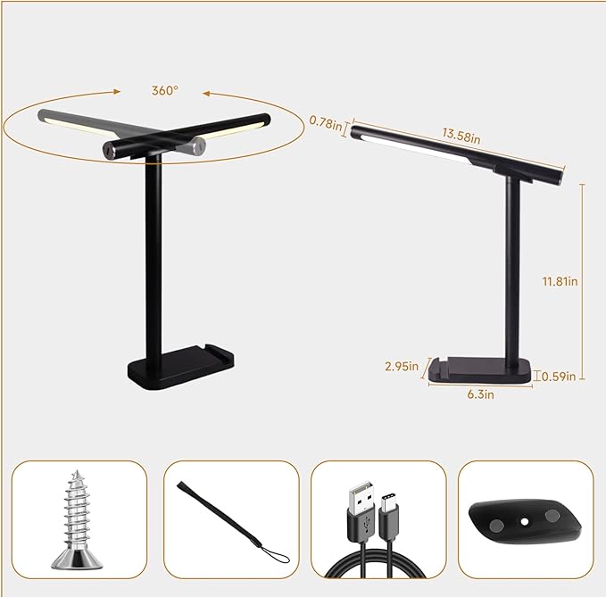 Magnetic Led Desk Lamp: 2 in 1 Reading Lamp with Phone Holder & USB Charging Port for Home Bedroom Office Study | Dorm Desk Lamp with 3500-6500k Touch Control Dimming | 5 Brightness Levels | Black