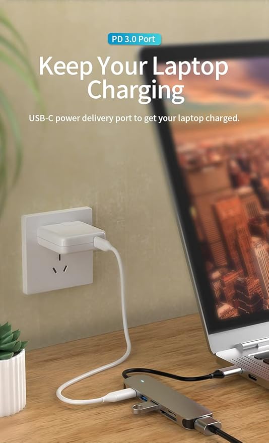 6-in-1 USB-C Hub with 4K@30Hz HDMI, Aluminum Alloy Shell - Multiport Adapter for MacBook, Laptop, and More