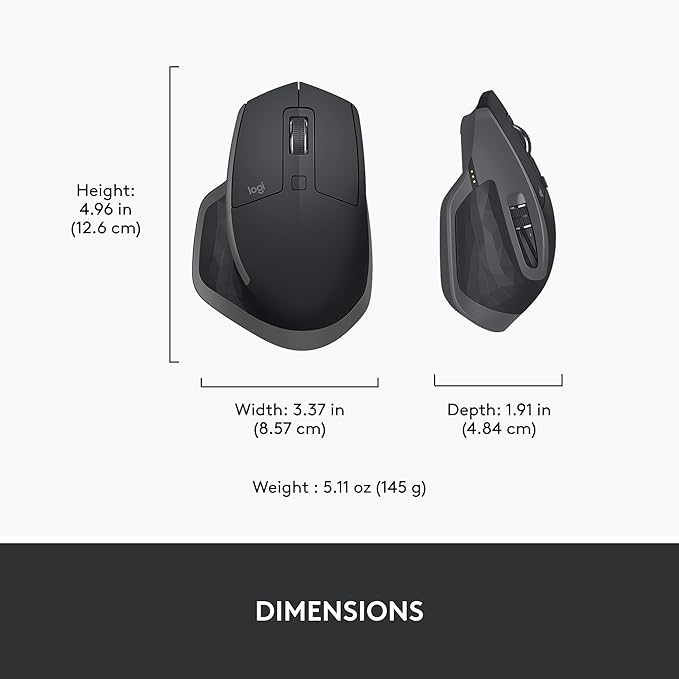 Logitech MX Master 2S Bluetooth Edition Wireless Mouse, Multi-Surface, Hyper-Fast Scrolling, Ergonomic, Rechargeable, Connects Up to 3 Mac/PC Computers - Graphite
