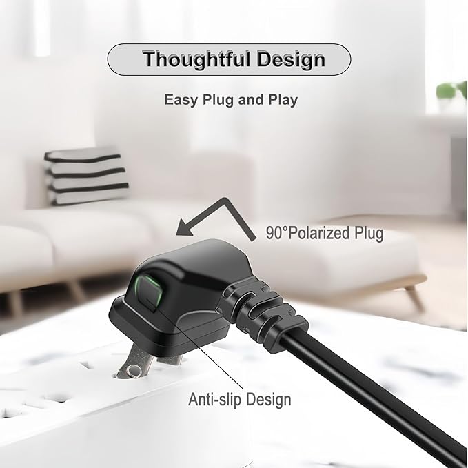 Extension Cord Splitter,1.64FT Short Extension Cord,2 Prong Flat Plug,Power Y-Splitter Cable Right Angled Polarized Plug for Christmas Lights,Home Decor,Office,Black