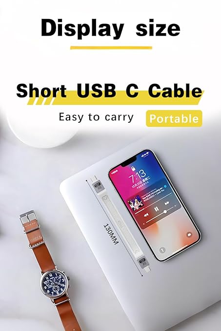 Duttek Thunderbolt 5 (USB-C) Cable Short 5 inch, 240W PD Fast Charging, Up to 80Gb/s of bi-Directional Data Speed, Short USB C Cable for MacBook, Android Auto and More Type-C Devices. White