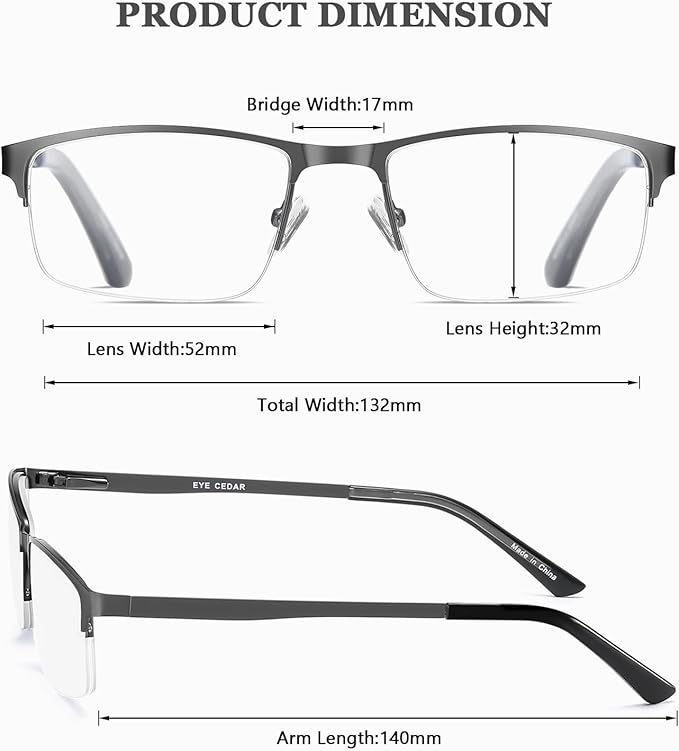 EYECEDAR 5 Pack Blue Light Blocking Reading Glasses for Men Computer Eyeglasses Metal Half Frame Spring Hinges Readers for Men 1.50